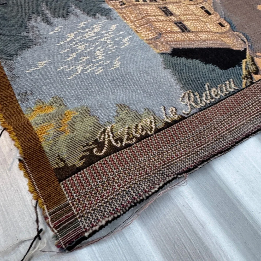 Vintage French Midcentury Loire Valley Chateau Tapestry Set 3pc Jacquard 19x14